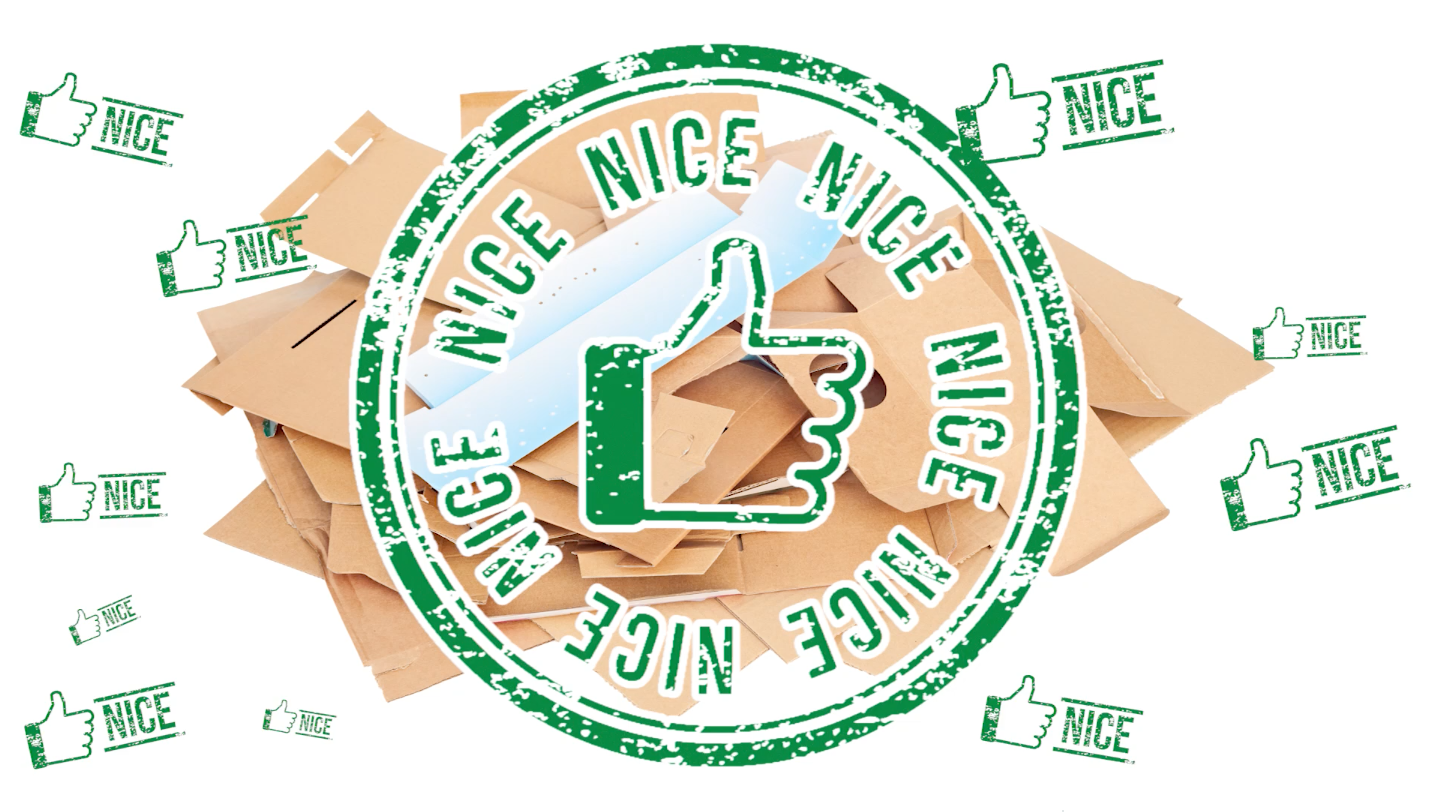 flattened cardboard with "nice" stamp
