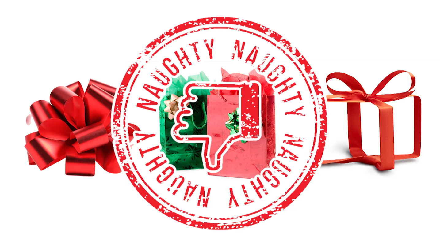 ribbons with "naughty" stamp