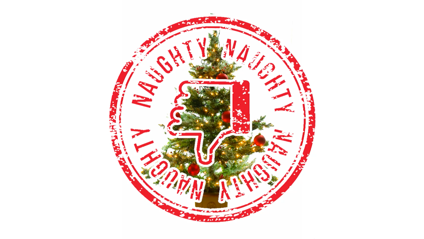 christmas tree with "naughty" stamp