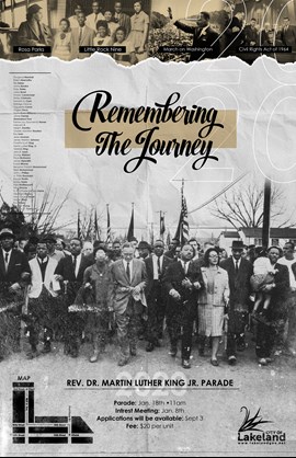 Remembering Their Journey MLK Parade Poster with Dr. Martin Luther King Jr and peaceful protestors