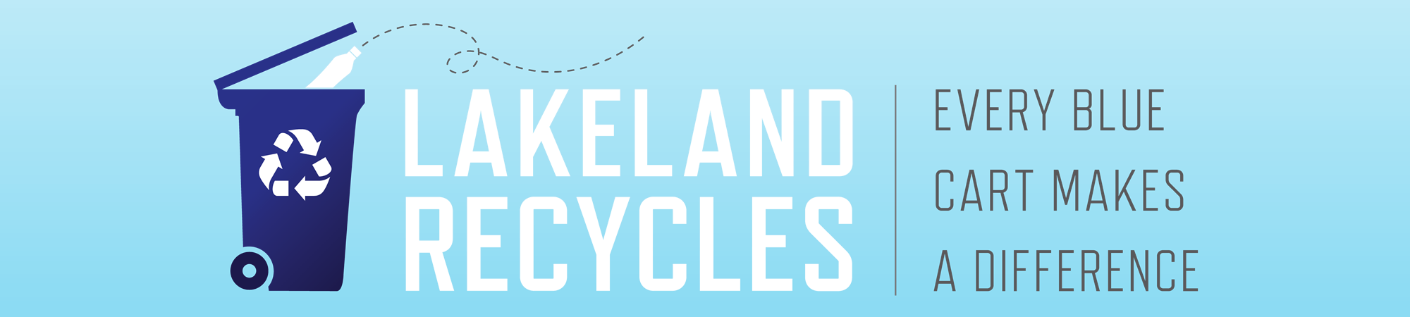 Lakeland Recycles Header with dark blue recycling bin and light blue background