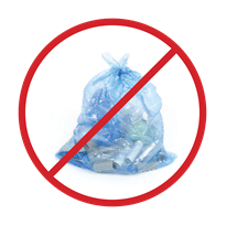 bag of recyclables with "NO" symbol