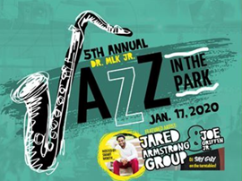 Jazz in the Park Poster - January 17 2020 with band and event info with saxophone
