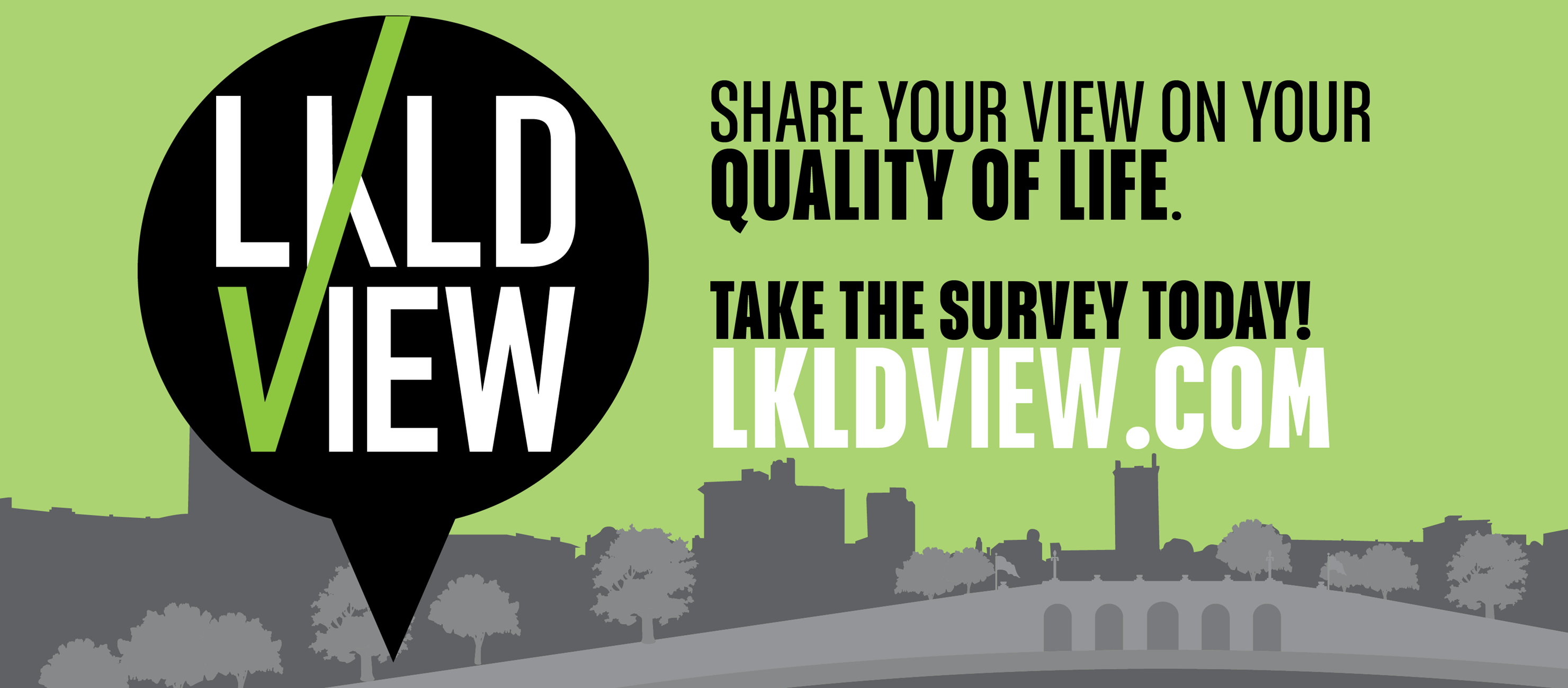 LKLDVIEW Quality of Life Survey with survey logo and silhouette of Lakeland