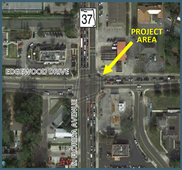 Aerial map of Edgewood Dr and S Florida Ave with Project Area Outlined (Northeast Corner)