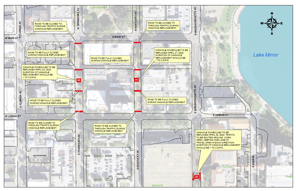 Map of downtown manhole cover replacements