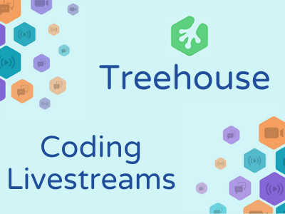 Treehouse logo with text "Coding Livestreams"; link to TreeHouse Live on YouTube