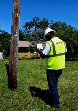 Lineman surveying a pole