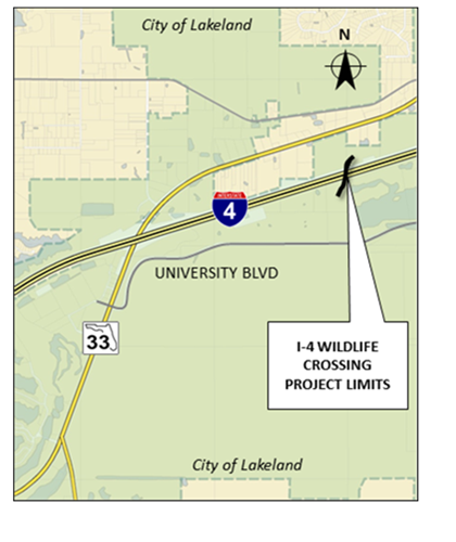 Map of I-4 Wildlife Crossing Project Limits