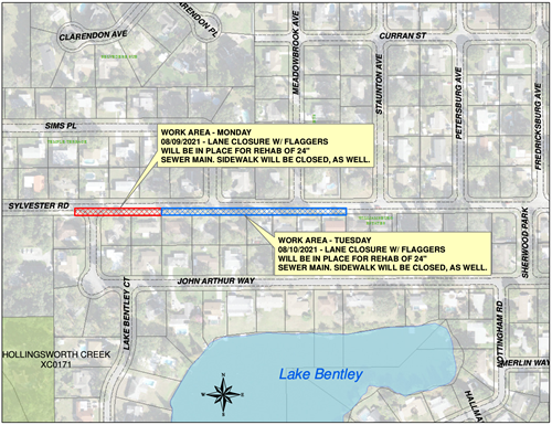Map of sylvester road closure for sewer main rehab work - details in post