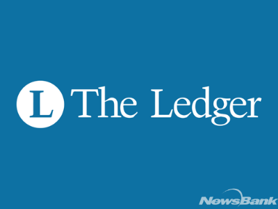Blue background with The Ledger logo "L" and text "The Ledger"; link to Lakeland Public Library Lakeland Ledger Collection