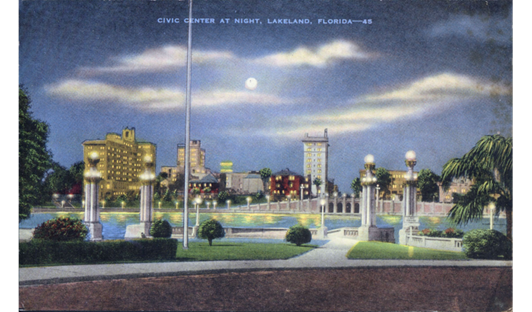 Postcard of Lakeland Civic Center at night