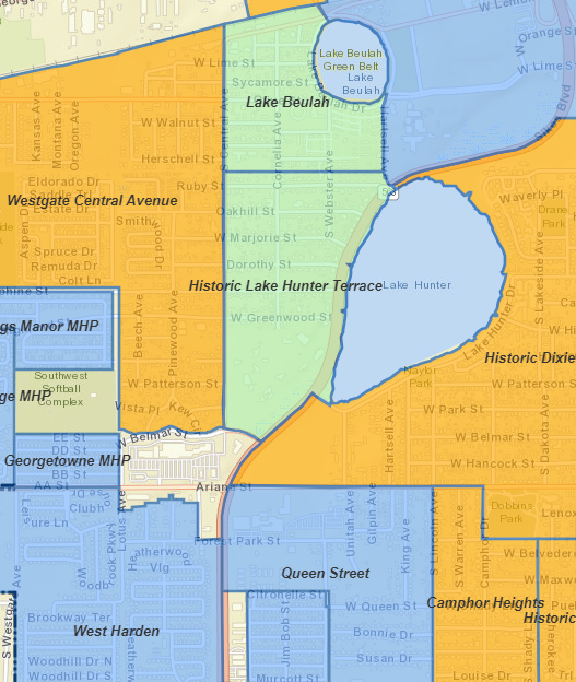 A map of the Historic Lake Hunter Terrace neighborhood.