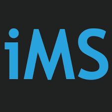 A logo with a black background and blue letters. The logo says iMS, and the I is lowercase, while the other two letters are capitalized.