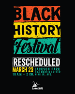 Black History Festival event graphic - hyper linked to event page with info on the rescheduling.