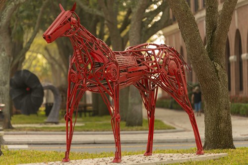 Large Red Metal Horse
