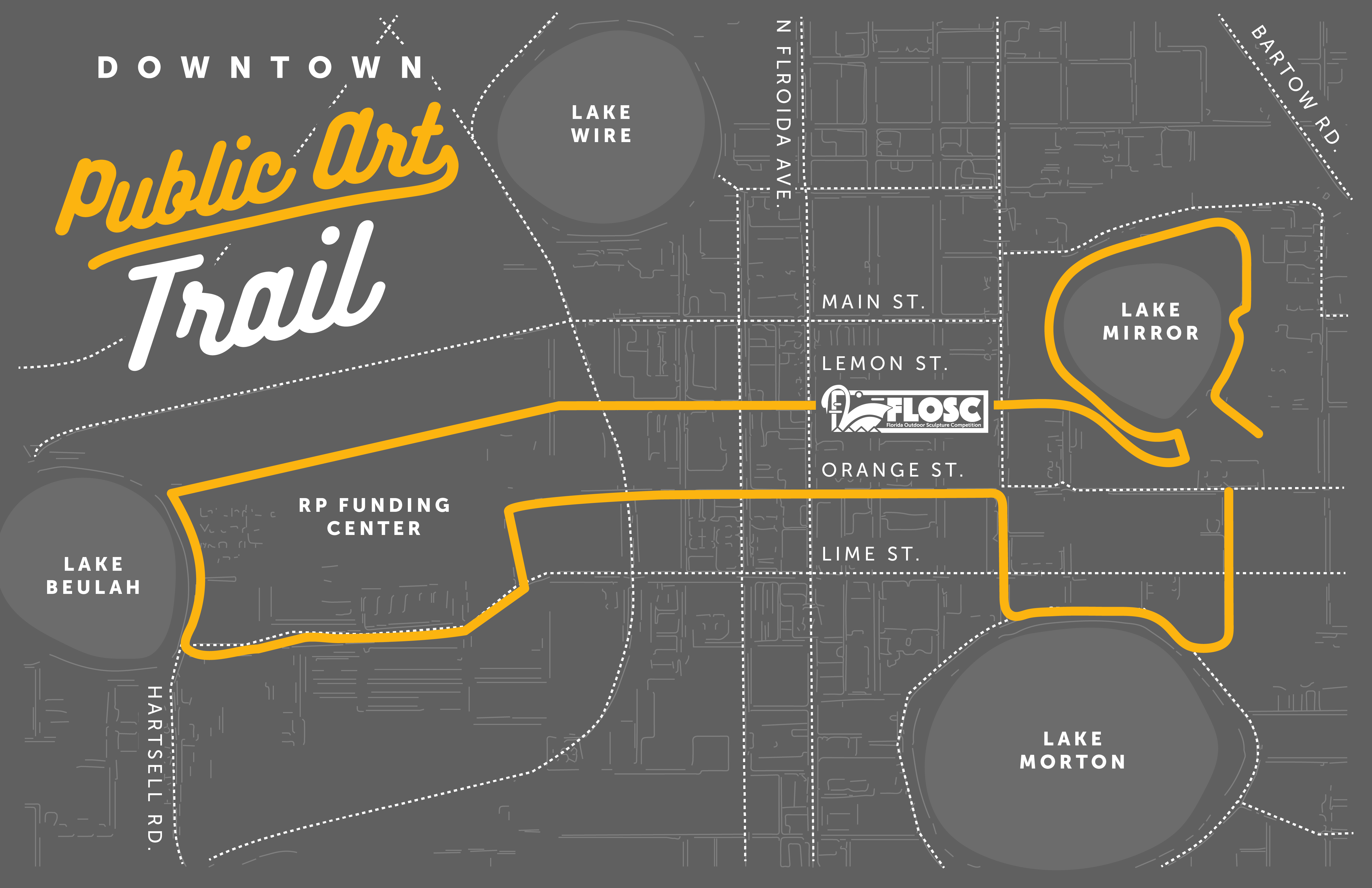 Downtown Public Art Trail graphic - decorative with link out to ESRI map