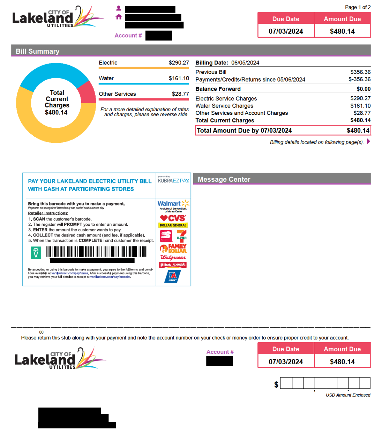 The water bill image shows various sections, including charges and payment options. The sections highlight key billing information, helping customers track their water consumption and understand pricing structures.