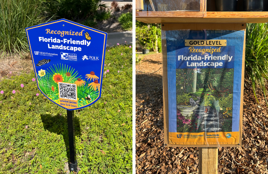Florida Friendly Landscaping recognition signs in landscapes