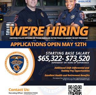 Lakeland Police Department Opens Applications for Certified Police Officers