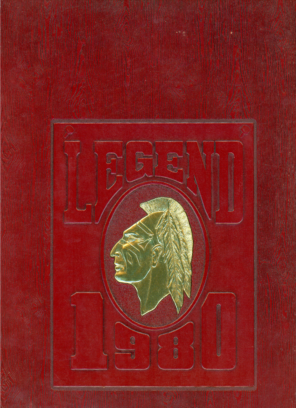 The inaugural publication of The Legend, the yearbook for the newly opened Lake Gibson High School in 1980. Cover features a garnet-colored woodgrain background, silhouette of a Native American, and text "Legend, 1980"; link to contentDM "Lake Gibson High School Yearbooks" collection