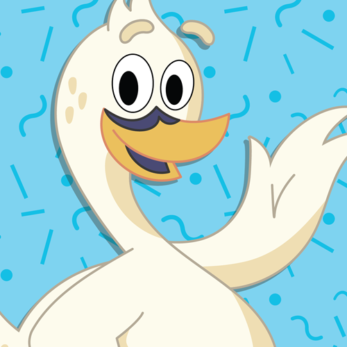 Cartoon swan smiling with a wave