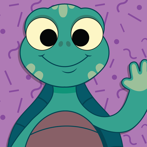 Cartoon turtle smiling with a wave
