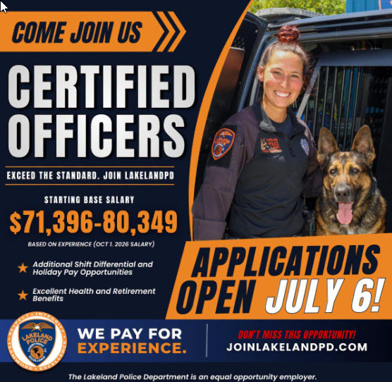 Lakeland Police Department Opens Applications for Certified Police Officers 