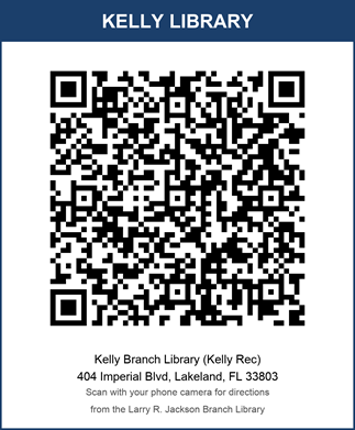 QR code with directions to Kelly Branch Library with text Kelly Branch Library, 404 Imperial Blvd, Lakeland, FL 33803, scan with your phone camera for directions from the Larry R. Jackson Branch Library