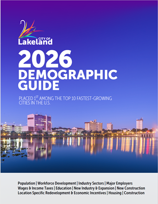 2026 Demographic Guide cover image. The image is of the Lake Mirror City scape