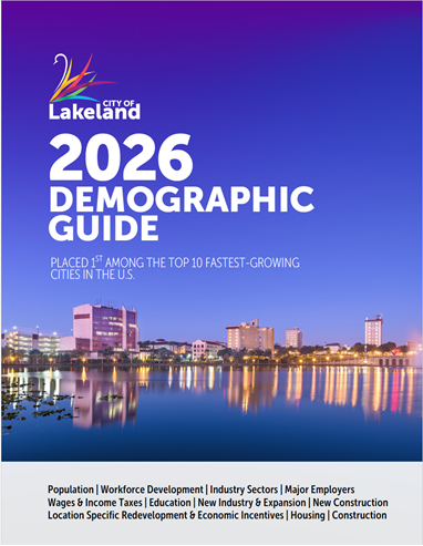 2026 Demographic Guide cover image. It is a picture of the Lake Mirror City Scape