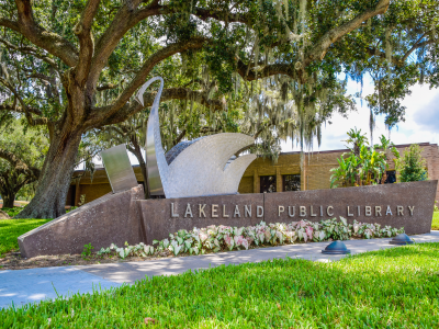 Lakeland Public Library swan sign 