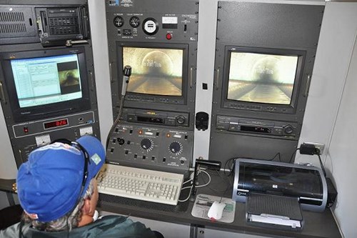 A photo of the remote camera control room inside a truck