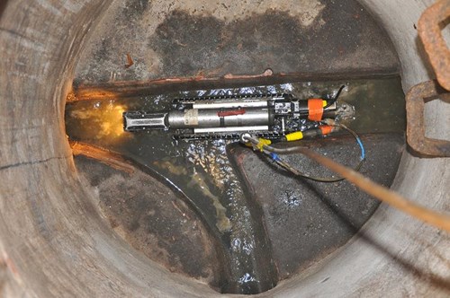 A photo of remote wastewater camera inside a sewage line