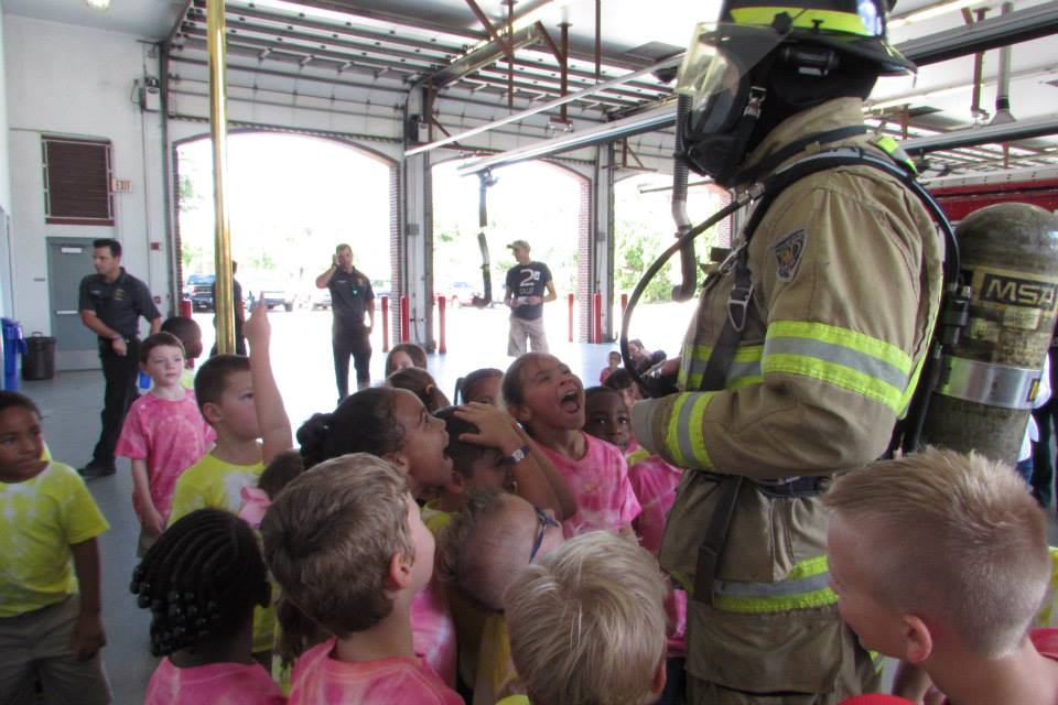 A photo of elementary students on a station tour at fire station 1