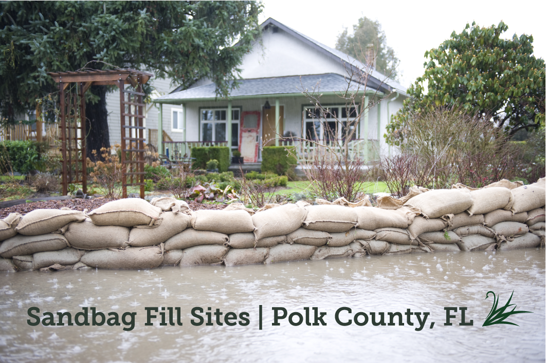 Photo of house with sandbags in front yard during a flood