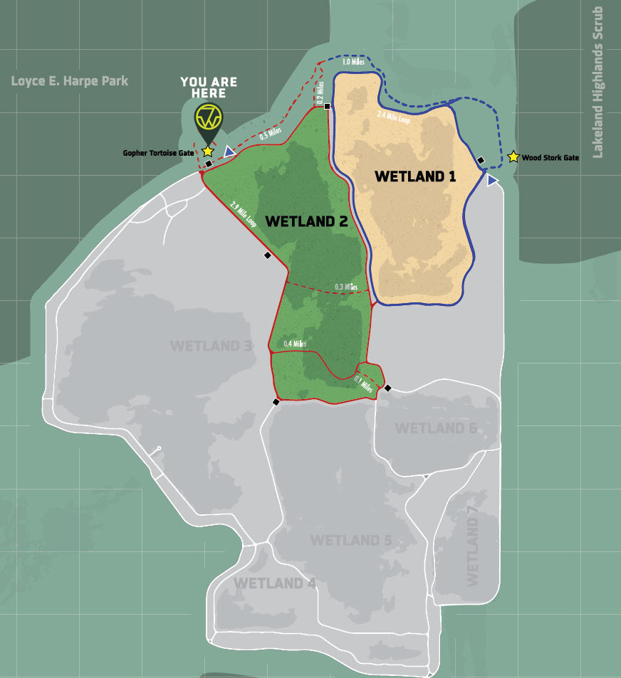 Map of se7en wetlands park, city of lakeland, Florida.