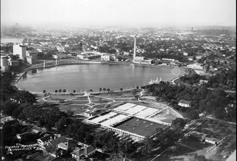 Black and white aerial view of Lake Mirror